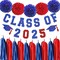 Blue Red Class Of 2025 Graduation Banner Pom Poms Flowers Paper Tassel Garland Decoration College Grad Party Supplies